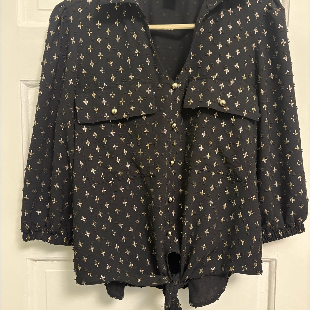 Elegant Black Blouse with Gold Details